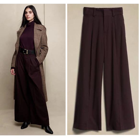 Banana Republic Size 2 Petite LOULOU WIDE-LEG FLANNEL PANT midnight lily Trouser - Picture 1 of 9